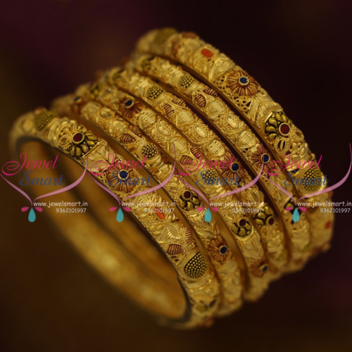 B9684 Forming Gold Enamel Finish Real Look 6 Pieces Set Bangles Shop Online