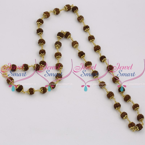 B9662 Rudraksha Mala 8 MM Beads 27 Inches Length Hand Beaded Metal Caps String