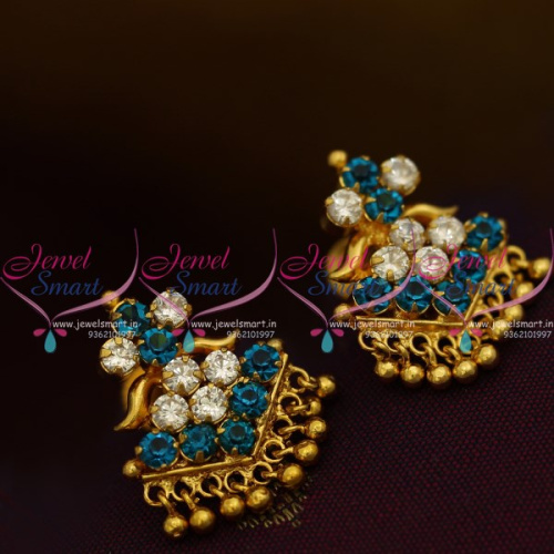 ES9657 Daily Wear Blue White AD Stones Screwback Traditional Design Earrings Gold Plated