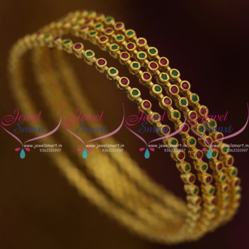 B9770 AD Ruby Green Stones 4 Pieces Set Thin Round Design Bangles Fancy Buy Online