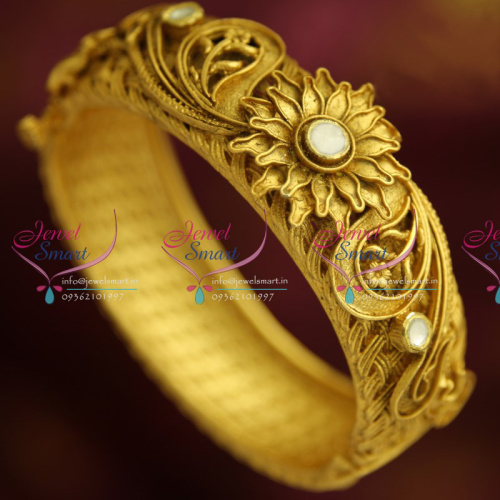 B4641 One Gram Antique Gold Plated Real Look Open Kada Jadau Kundan Exclusive Buy Online