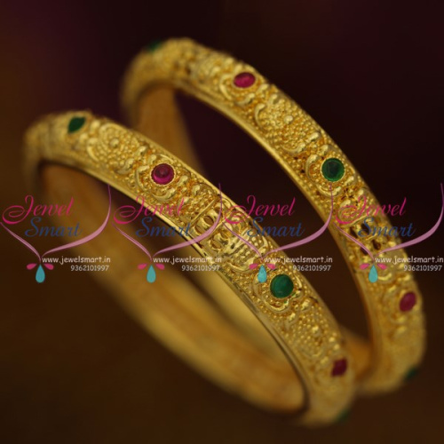 B9831 Latest Traditional Design Kemp Red Green Gold Plated 2 Pcs Set Bangles Buy Online