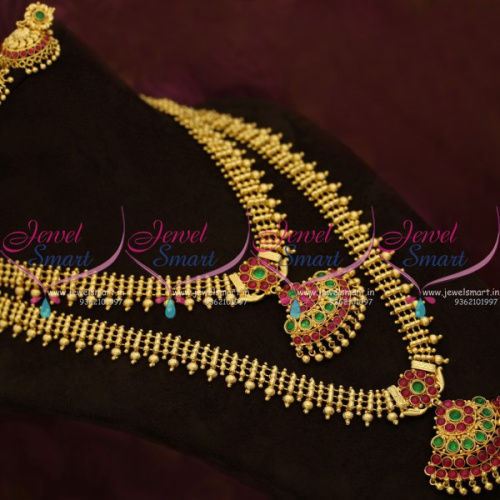 NL9838 Short Long Combo Kemp Necklace South Indian Ethnic Jewellery Gold Plated Online 