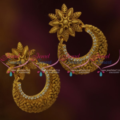 ER9810 Floral Design Matte Antique Gold Plated Earrings White AD Stones Buy Online