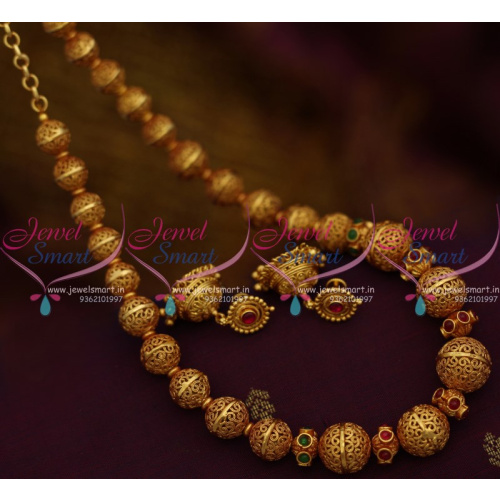 NL10070 Reddish Antique Handmade Beads Mala Traditional Kemp Jewellery South Indian Online