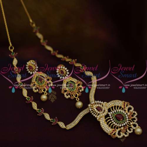 NL10029 Gold Plated CZ Slider Chain Pendant Fashion Necklace Designs Multi Colour Stones Online