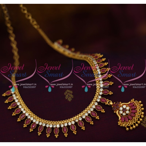 NL9958 Gold Finish Ruby White Semi Precious Marquise Stones Flexible South Indian Handmade Jewellery Set Shop Online