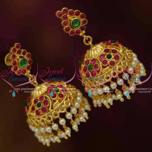 J9951 Mango Design Kemp Red Green Pearl Danglers Screw Back South Indian Earrings Online