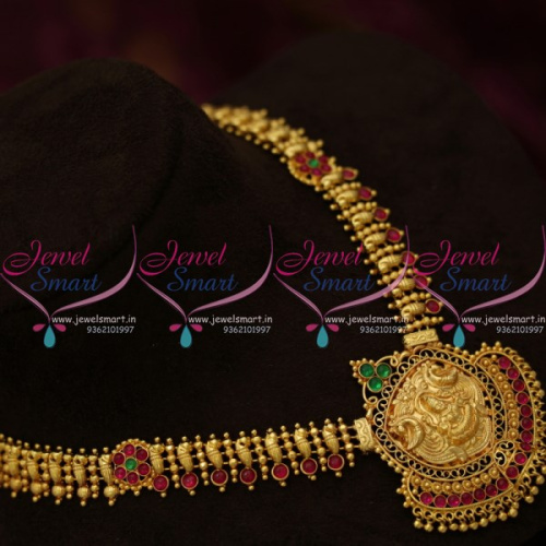 NL9944 Gheru Gold Plated Spinel Ruby South Indian Traditional Finish Haram Designs Online
