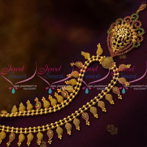 NL9983 South Indian Traditional Gold Design Mango Mala Haram Handmade Jewellery Collections