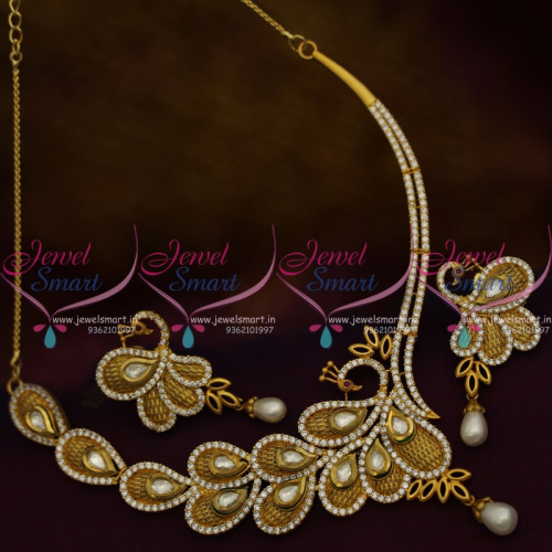NL10022 Stylish Half Peacock Design Kundan CZ Latest Gold Concept Fusion Jewellery Buy Online
