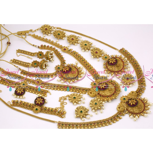B9878 Matte Antique Latest Gold Plated Finish Full Bridal Jewellery Imitation Shop Online