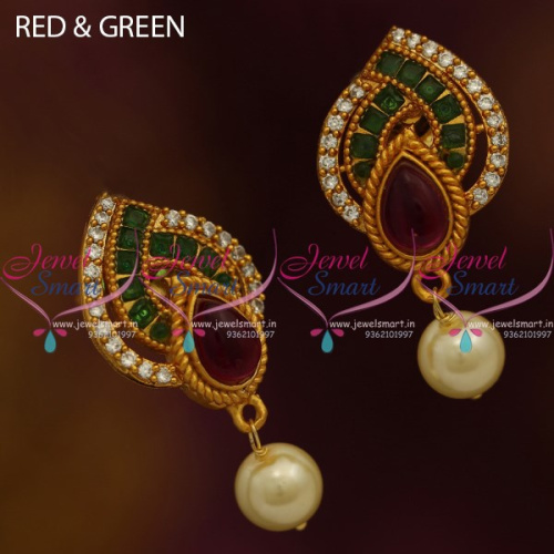 ER9860 Red Green Multi AD White Matte Gold Plated Finish Low Price Ear Studs Buy Online