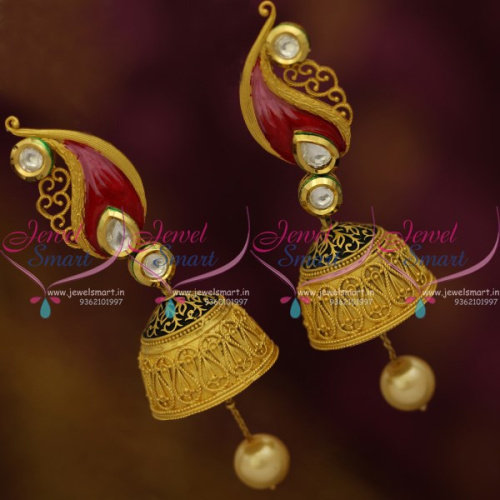 J5099 Kundan Mango Design Intricate Floral Design Fancy Jhumka Matte Gold Collections