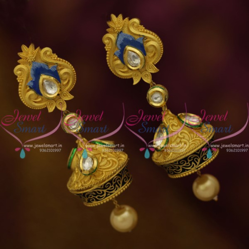 J5106 Nakshi Work Kundan Light Gold Matte Fashion Jewellery Jhumka Designs Online