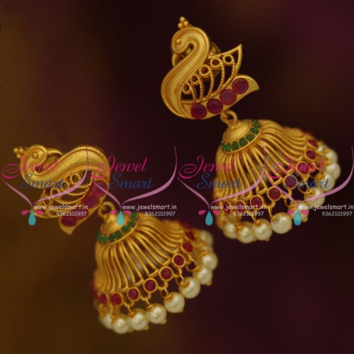 J9867 Peacock Design Multi Colour Matte Gold Jhumka Imitation Jewellery Latest Online