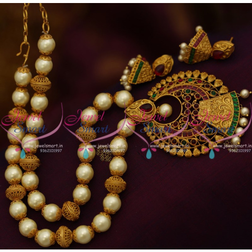 NL9996 Matte Gold Multi Colour Kemp Stones Pearl Fashion Jewellery Set Shop Online