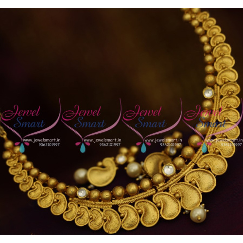 NL9888 Jadau Kundan Mango Design Forming Gold Plated Short Necklace Imitation Jewellery Online