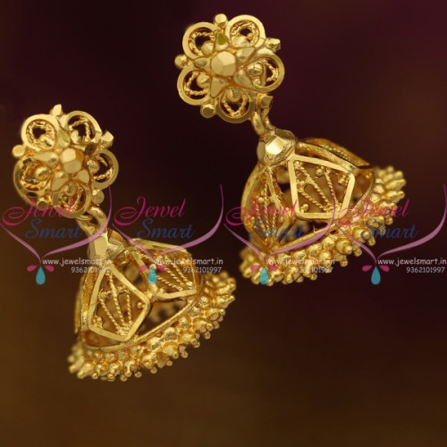 J10041 South Indian Traditional Gold Design Daily Wear Screw Back Jimikki Earrings Online