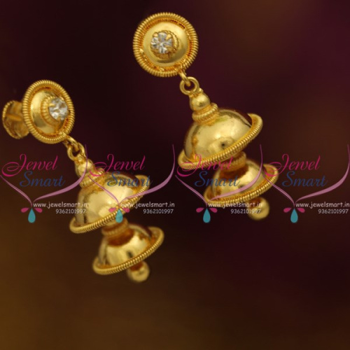 J10042 Plain Gold Glossy Finish Double Step Fancy Jhumka Kerala Design Buy Online