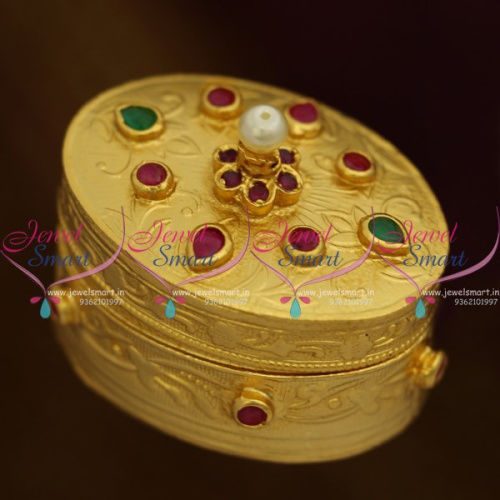 S0023 Oval Shape Semi Precious Stones Sindoor Box Jewellery Finish Handmade