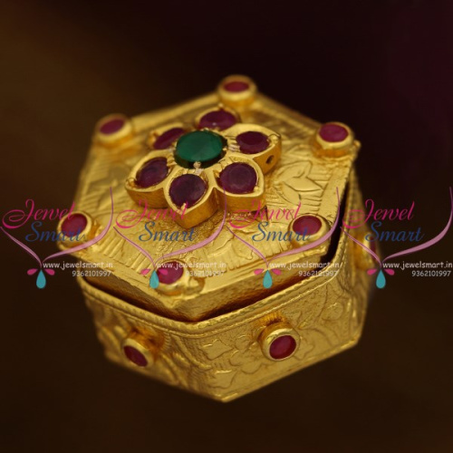 S0029 Ruby Emerald Hexagon Shape One Gram Gold Jewellery Finish Sindoor Box Online