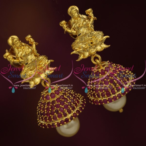 J9477 Temple Laxmi Design Tops Ruby Stone Jhumka Pearl Drops Buy Online Gold Plated Jewellery