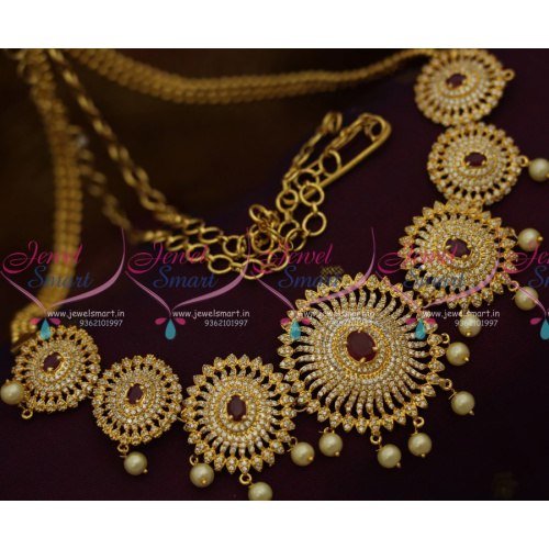 H10228 Offer Price Ruby White 45 Inches American Diamond Hip Chain Grand Wedding Jewellery Imitation Vaddanam Designs