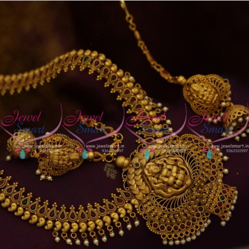 NL10285 Antique Temple Wedding Jewellery Long Necklace Haram Traditional South Indian Collections Online