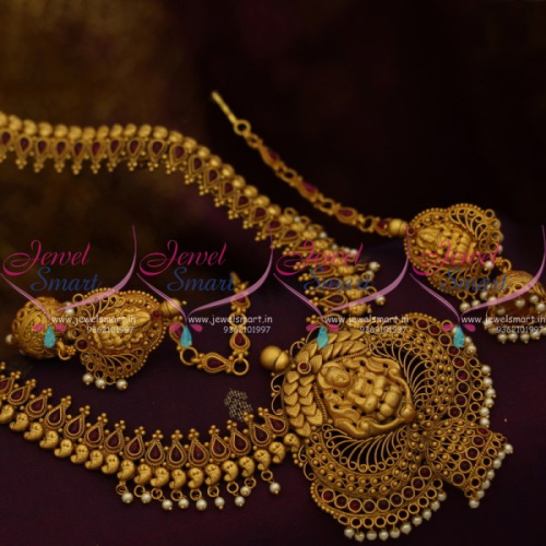 NL10286 South Indian Temple Haram Mattal Ear Chain Jhumka Ethnic Wedding Jewellery Shop Online