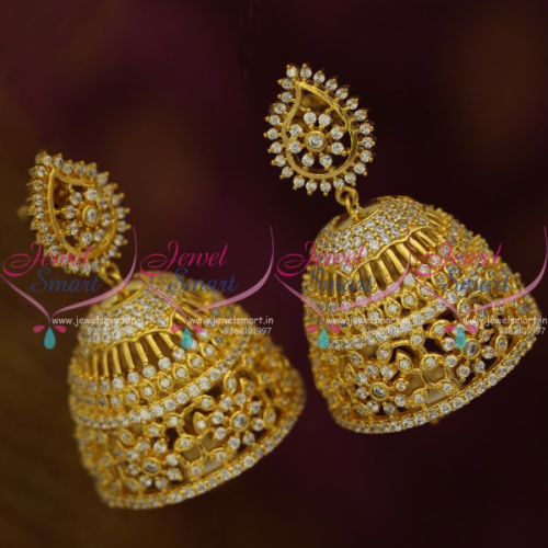 J10245 Mango Design Tops Big Size Heavy CZ Gold Plated Design Jhumka Earrings Partywear Jewellery Online