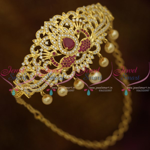 AR10307 Ruby AD White Stones Gold Plated Floral Design Bridal Jewellery Vanki Adjustable Free Size Buy Online