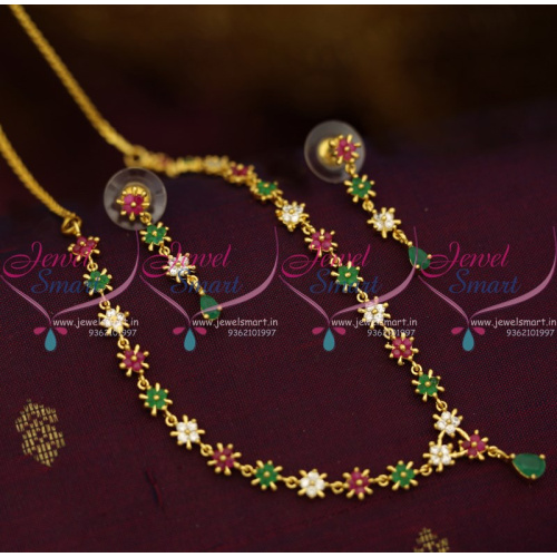 NL10259 Simple Thin AD Star Design Multi Colour Stones Fashion Jewellery Low Price Gold Plated Short Necklace
