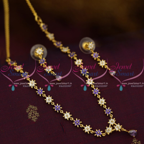 NL10260 Simple Thin AD Star Design Purple White Colour Stones Fashion Jewellery Low Price Gold Plated Short Necklace