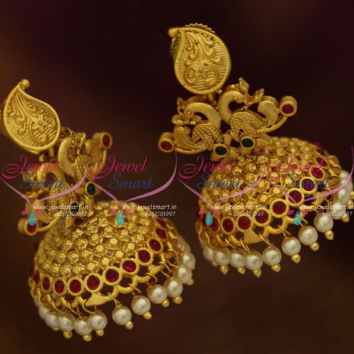 J10293 Mersal Movie Nithya Menon Style Peacock Design Antique Matte Gold Plated Pearl Drops Jhumka Earrings Online