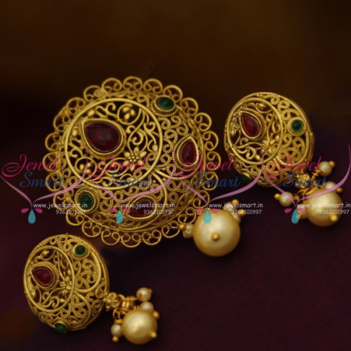 PS9848 Floral Intricate Work Matte Gold Plated Low Cost Pendant Set Buy Online
