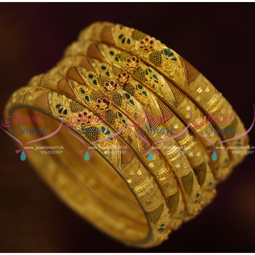 B10211 One Gram Forming Gold Plated 6 Pieces Set Meenakari Finish Light Weight Bangles Imitation Jewellery Online