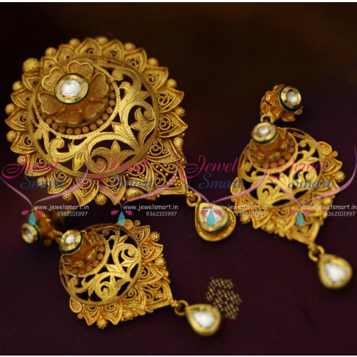PS10278 Handmade Gold Plated Beautiful Real Look Intricate Kundan Floral Design Pendant Set Jewellery Online
