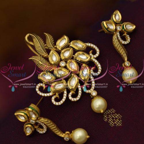 PS10150 Latest Kundan Pendant Earrings Antique Matte Gold Plated Jewellery Collections Online