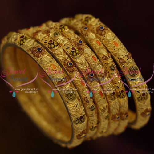 B10252 Forming 100mg Gold Plated Stones Enamel 6 Pcs Set Bangles Premium Jewellery Collections