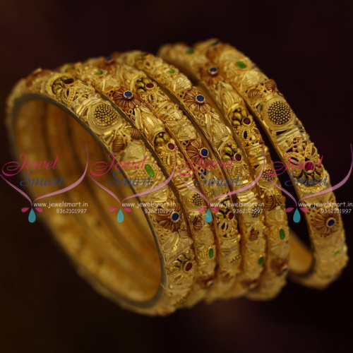 B10253 Forming 100mg Multi Colour Stones Enamel 6 Pcs Set Bangles Premium Jewellery Collections