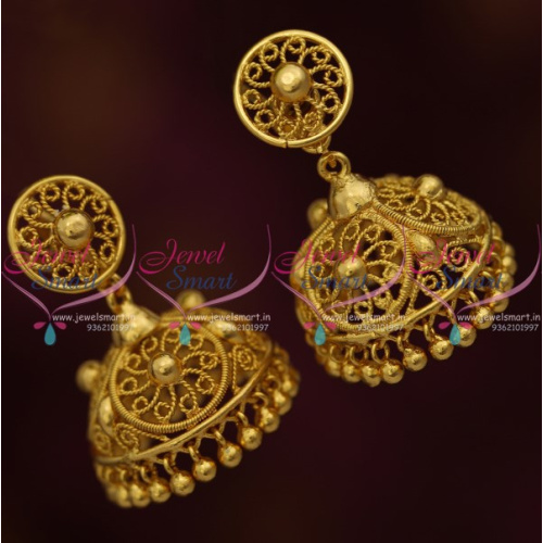 J10173 Fancy Design Screw Lock Jhumka Earrings Gold Plated Daily Wear Earrngs