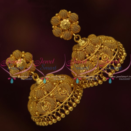 J10175 Big Size Broad Plain Gold Colour South Indian Screw Lock Jhumka Earrings Latest Imitation Jewellery Buy Online