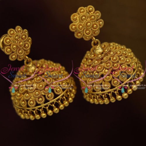 J10280 Spiral Jalebi Design Broad Screw Back Lock Jhumka Earrings Gold Plated Jewellery Online