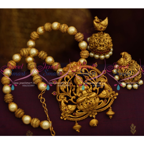 NL10291 Antique Beaded Nagas Temple Jewellery Matte Gold Latest Real Look Design Collections Online 