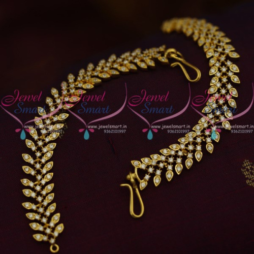 ER10423 Gold Plated AD White Stones Leaf Design Earchain Mattal South Indian Jewellery Online