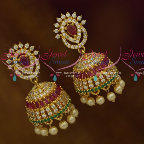 J10529 Small Size Fancy Design AD Multi Colour Stones Earrings Latest Fashion Jewellery Designs