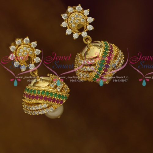J10530 Mini Size Fancy Design AD Multi Colour Stones Beautiful Earrings Latest Fashion Jewellery Designs