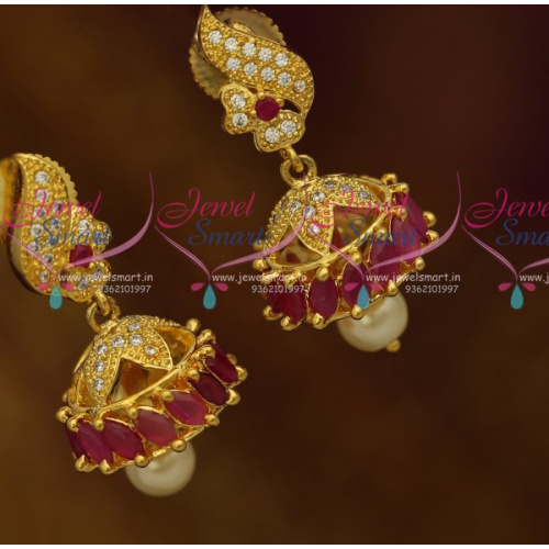 J10539 Ruby White Beautiful Marquise AD Small Size Fashion Jewellery Collections Imitation Jhumki Online