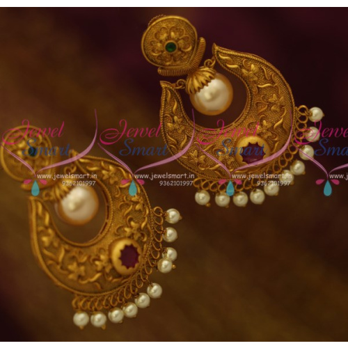 ER10544 Chand Bali Earrings Latest Imitation Jewellery Nakshi Work Floral Design Big Size Matte Gold Plated Finish 